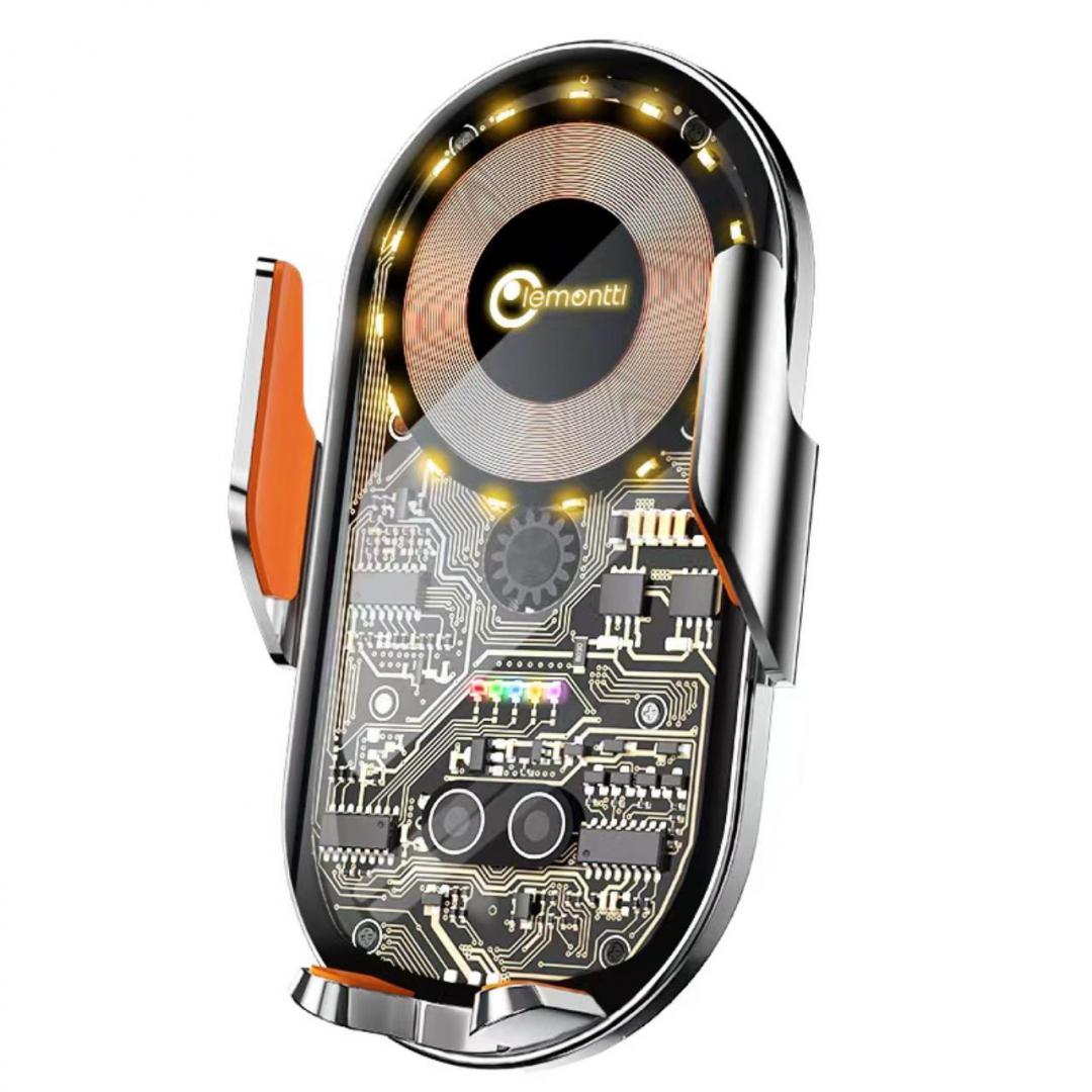 Suport Telefon Auto Lemontti cu Incarcare Wireless 15W, Senzor Infrarosu, Grila Ventilatie, Transparent/Negru